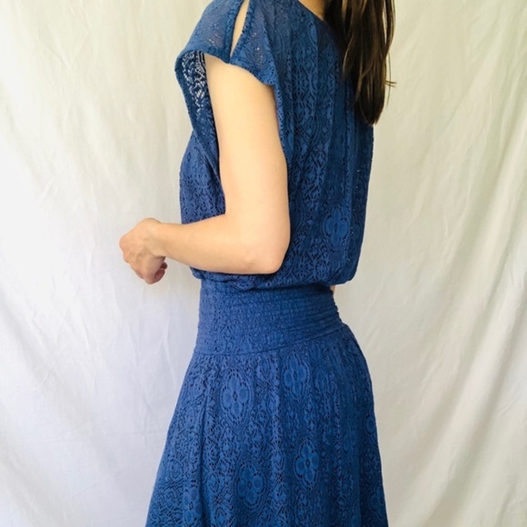 Anthropologie Leifnotes blue hi-low smocked lace dress size XS - Picture 4 of 8